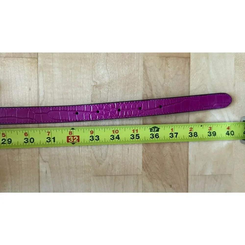 NWT Ralph Lauren Pink Purple Leather Croc Embossed Skinny Belt Gold Logo M